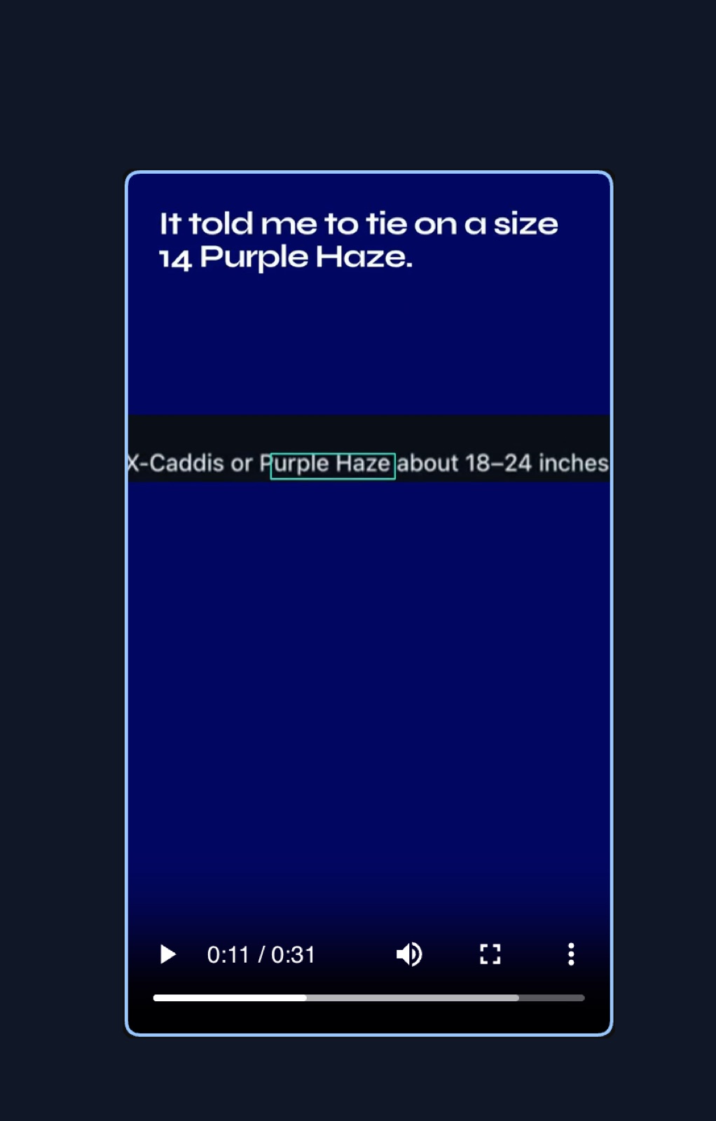 Mobile review screenshot showing a teal box that does not fit the full words Purple Haze.