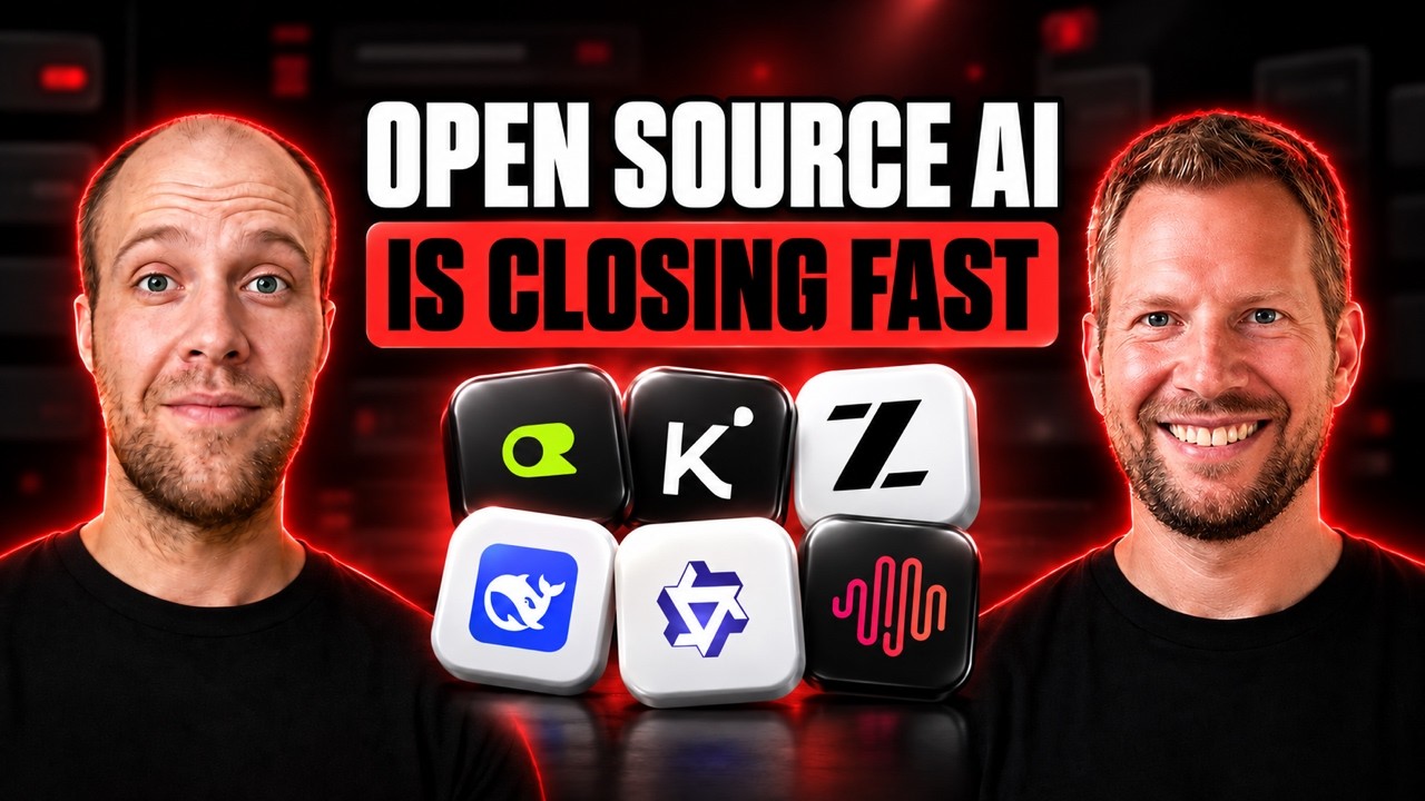 Ryan Doser and Aaron Makelky under the title Open source AI is closing fast, above the logos of six open source model makers