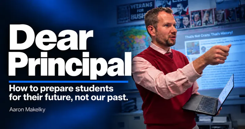 Dear Principal letter cover: Aaron teaching in a classroom.