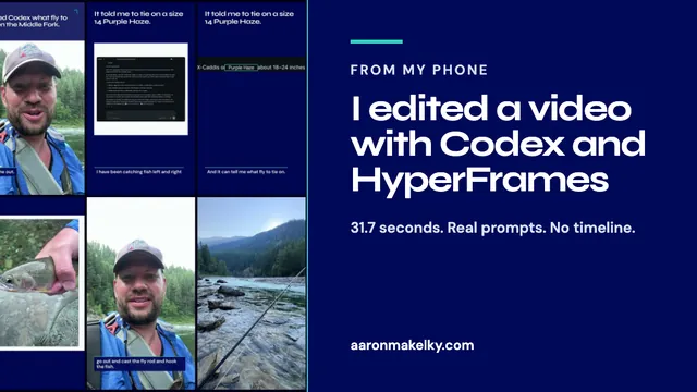 Six frames from Aaron Makelky's Codex and HyperFrames fly-fishing video.