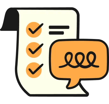 A receipt with three check marks and a speech bubble